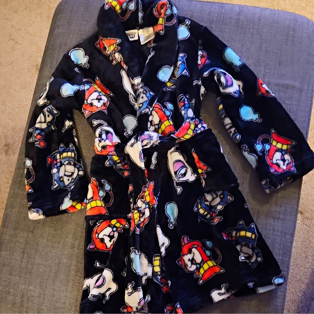 Yo-kai Watch Boys Fleece Robe Size 4 Black Multi Jibanyan Whisper Tie Belt